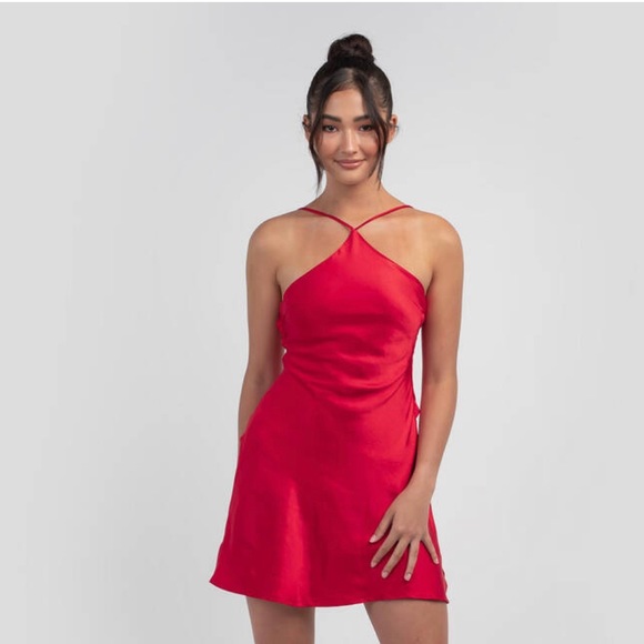 Selfie Leslie Saints And Secrets Red Silk Dress Size Large NWT - Picture 1 of 6